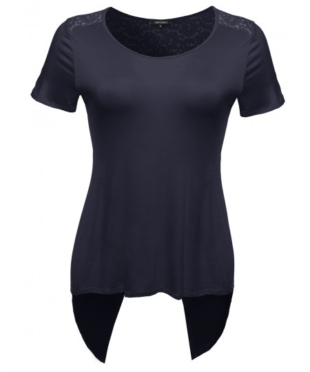 Women's Plus Size Back Lace Scoop Neck Tee