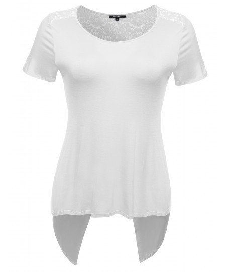 Women's Plus Size Back Lace Scoop Neck Tee