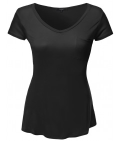 Women's Plus Size Basic V-Neck Tee w/ Front Pocket