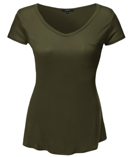 Women's Plus Size Basic V-Neck Tee w/ Front Pocket