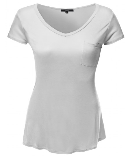 Women's Plus Size Basic V-Neck Tee w/ Front Pocket