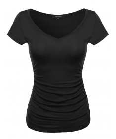 Women's Cap Sleeve Scoop Neck Shirred Tee