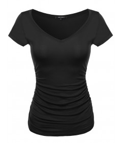 Women's Cap Sleeve Scoop Neck Shirred Tee