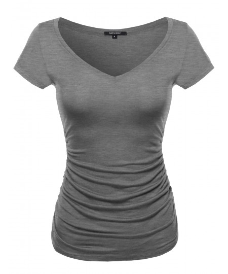 Women's Cap Sleeve Scoop Neck Shirred Tee