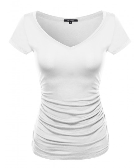 Women's Cap Sleeve Scoop Neck Shirred Tee