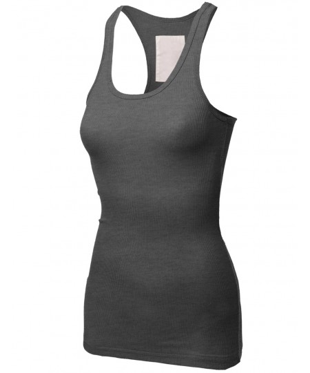 Women's Basic Solid Rib Racerback Tank Tops