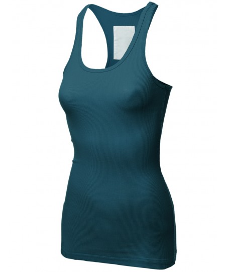 Women's Basic Solid Rib Racerback Tank Tops