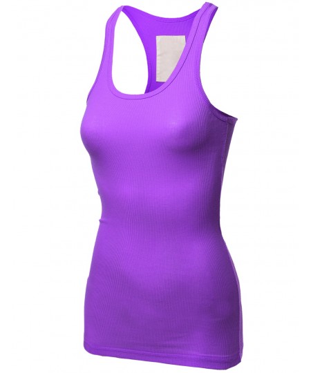 Women's Basic Solid Rib Racerback Tank Tops