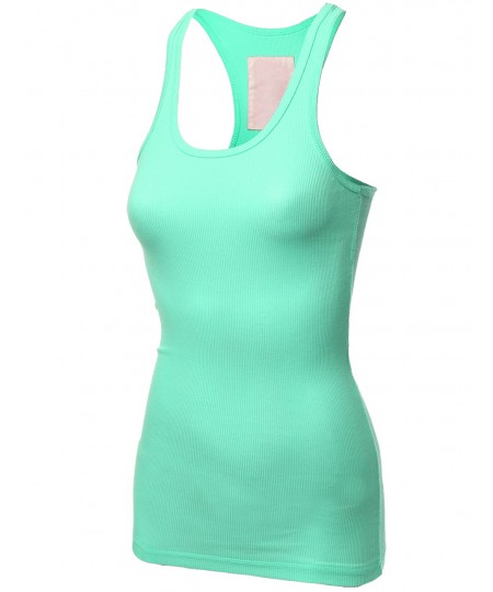 Women's Basic Solid Rib Racerback Tank Tops