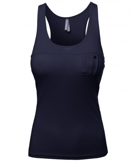 Women's Casual Racer Back Front Pocket Tops
