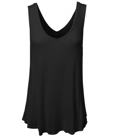 Women's Basic Solid Sleeveless V-Neck Plus Size Flowy Tank Top