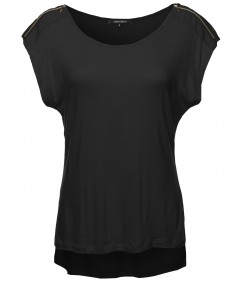 Women's Zipper Shoulder Detail Loose Tee