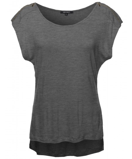 Women's Zipper Shoulder Detail Loose Tee