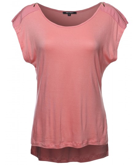 Women's Zipper Shoulder Detail Loose Tee