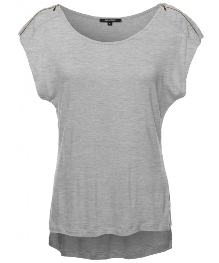 Women's Zipper Shoulder Detail Loose Tee