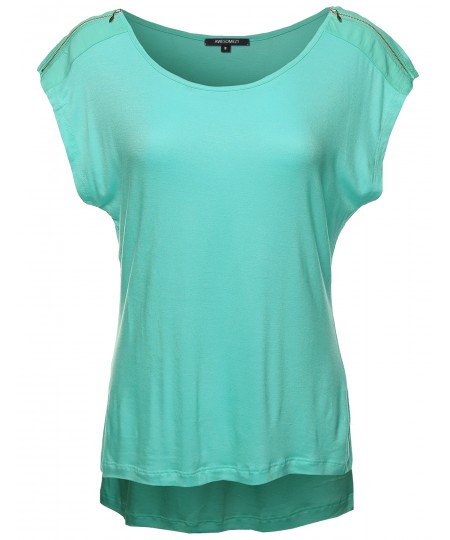 Women's Zipper Shoulder Detail Loose Tee