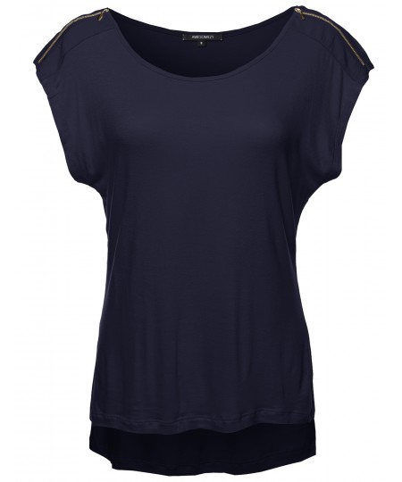 Women's Zipper Shoulder Detail Loose Tee