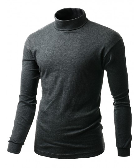 Men's Interlock Soft Cotton Knit Mock Turtleneck With Long Sleeve Shirts