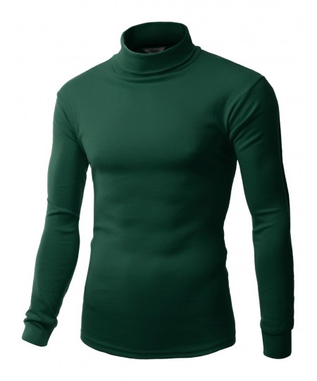 Men's Interlock Soft Cotton Knit Mock Turtleneck With Long Sleeve Shirts