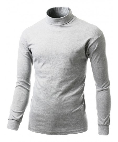 Men's Interlock Soft Cotton Knit Mock Turtleneck With Long Sleeve Shirts