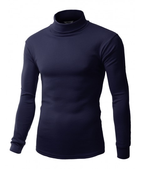 Men's Interlock Soft Cotton Knit Mock Turtleneck With Long Sleeve Shirts