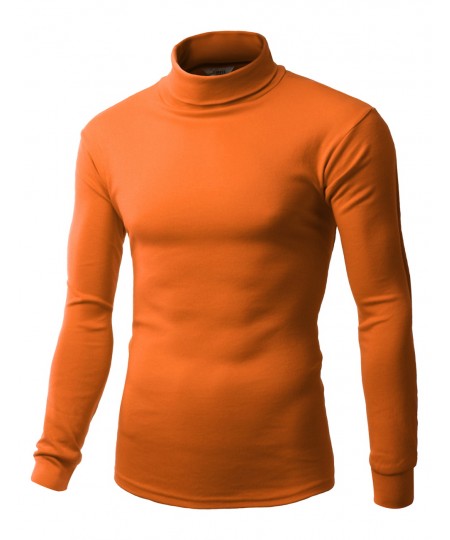 Men's Interlock Soft Cotton Knit Mock Turtleneck With Long Sleeve Shirts