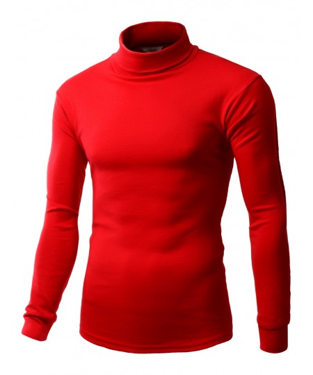 Men's Interlock Soft Cotton Knit Mock Turtleneck With Long Sleeve Shirts