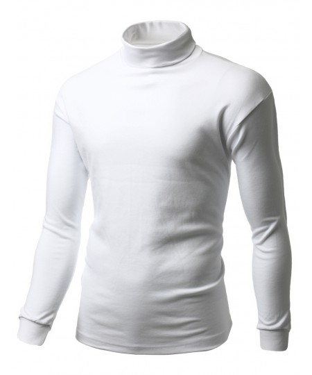 Men's Interlock Soft Cotton Knit Mock Turtleneck With Long Sleeve Shirts