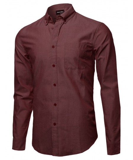 Men's Basic Button-Collar Chambray Long Sleeve Shirt