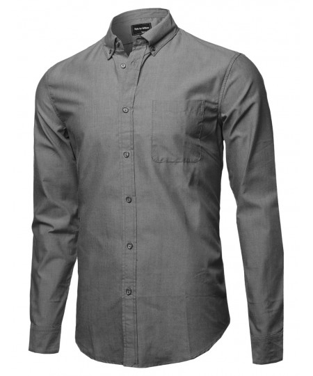 Men's Basic Button-Collar Chambray Long Sleeve Shirt