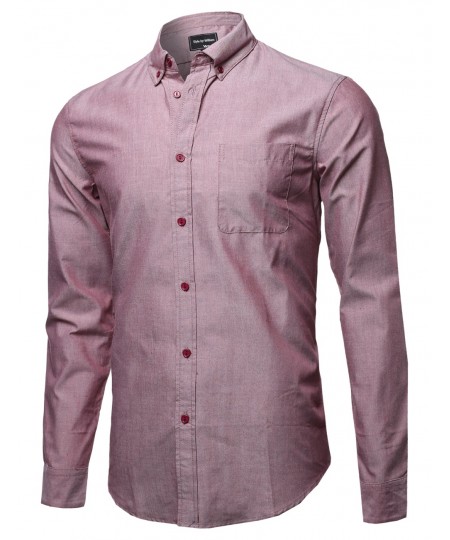 Men's Basic Button-Collar Chambray Long Sleeve Shirt