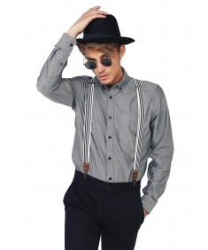 Men's Basic Button-Collar Chambray Long Sleeve Shirt