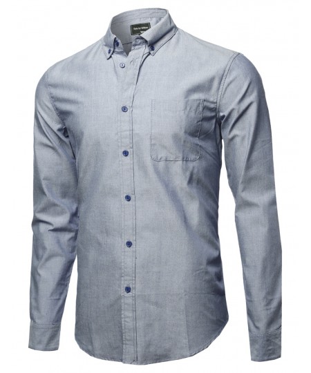 Men's Basic Button-Collar Chambray Long Sleeve Shirt