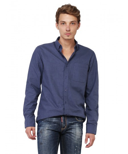 Men's Basic Button-Collar Chambray Long Sleeve Shirt