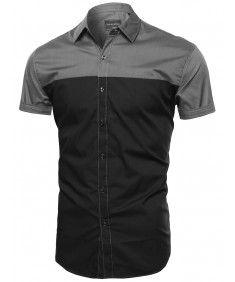 Men's Color Block Button Down Short Sleeve Shirt