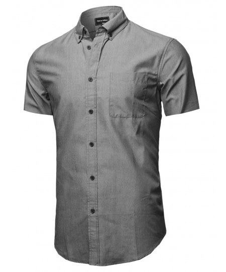 Men's Basic Button-Collar Chambray Short Sleeve Shirt