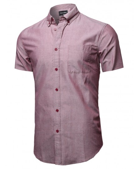 Men's Basic Button-Collar Chambray Short Sleeve Shirt