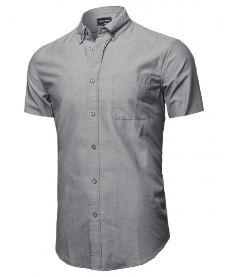 Men's Basic Button-Collar Chambray Short Sleeve Shirt