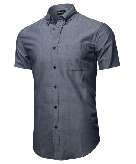 Men's Basic Button-Collar Chambray Short Sleeve Shirt