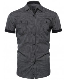 Men's Striped Button Down Short Sleeve Shirt