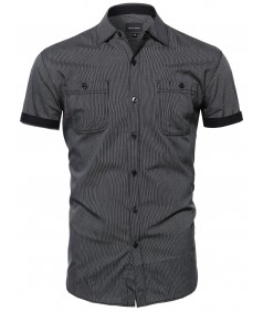 Men's Striped Button Down Short Sleeve Shirt