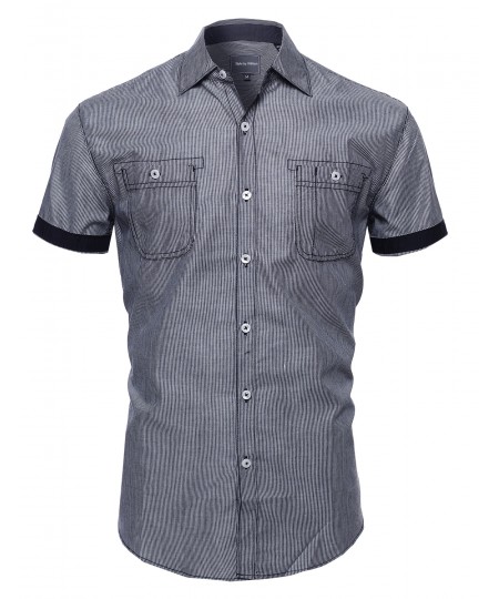 Men's Striped Button Down Short Sleeve Shirt