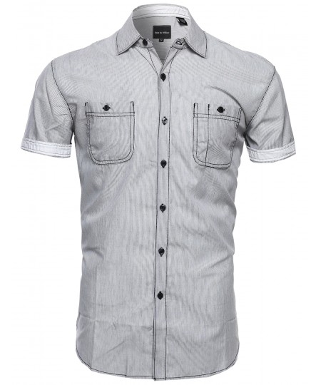 Men's Striped Button Down Short Sleeve Shirt