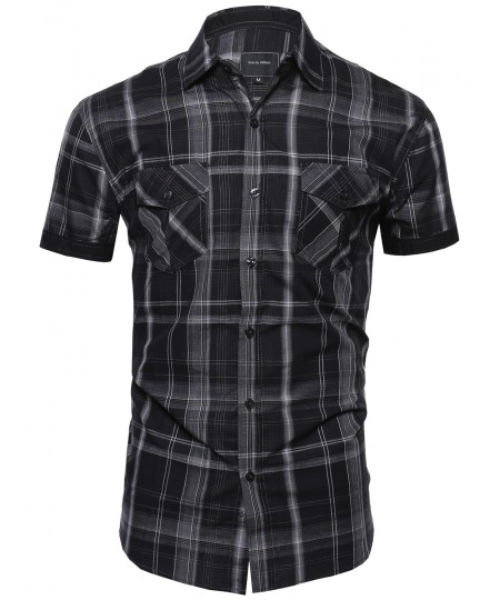 Men's Plaid Pattern Button Down Short Sleeve Shirt