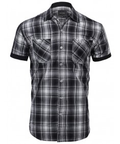 Men's Plaid Pattern Button Down Short Sleeve Shirt