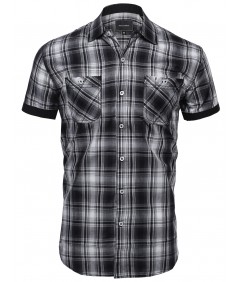 Men's Plaid Pattern Button Down Short Sleeve Shirt