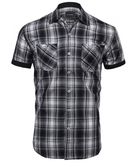 Men's Plaid Pattern Button Down Short Sleeve Shirt