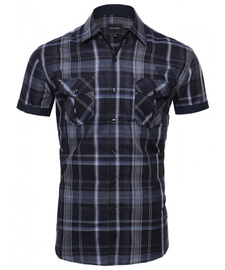 Men's Plaid Pattern Button Down Short Sleeve Shirt