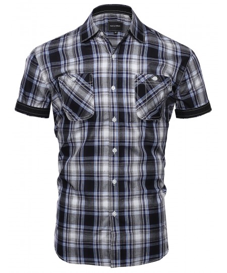 Men's Plaid Pattern Button Down Short Sleeve Shirt