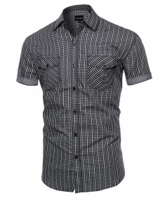 Men's Checkered Button Down Short Sleeve Shirt